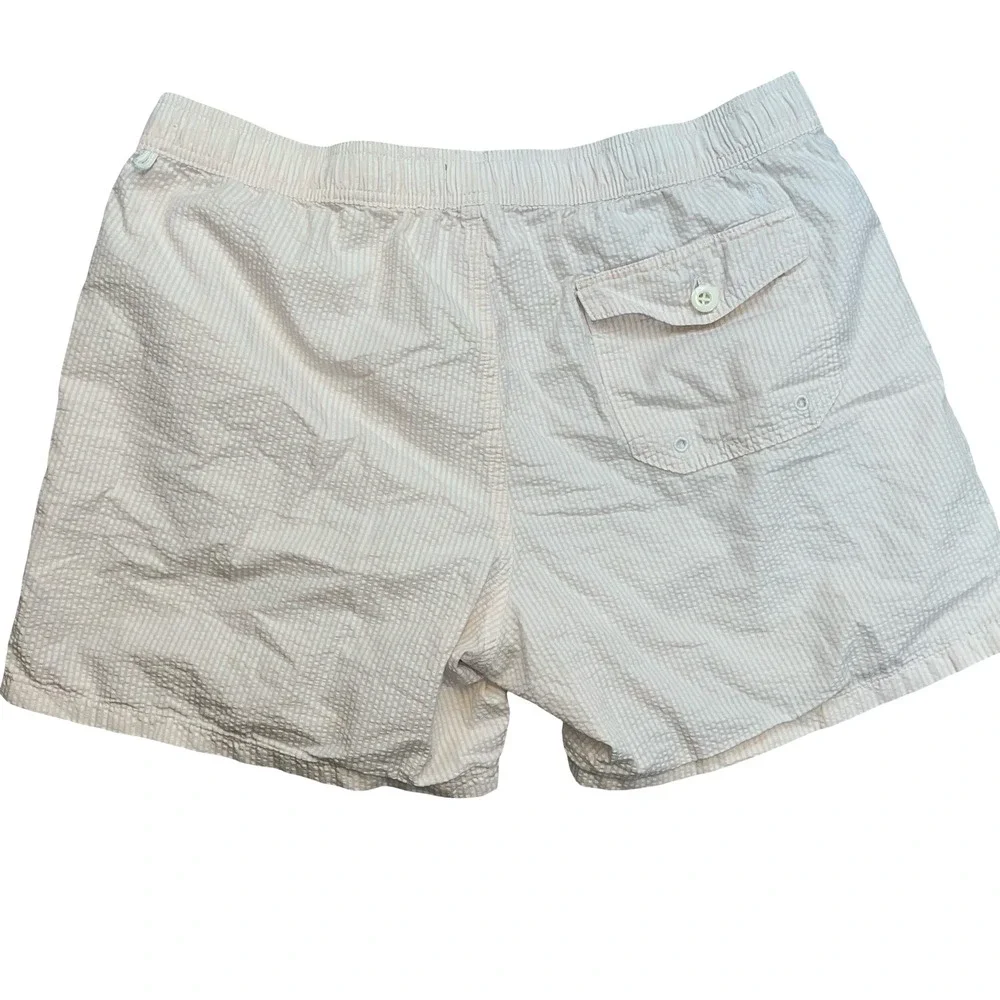 J.Crew Mens Swim Trunks Pink Seersucker Striped Mesh Lined Preppy Beach L